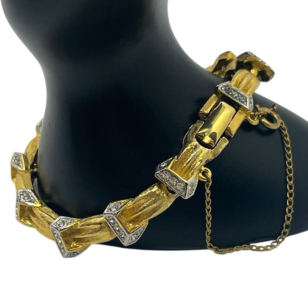Marcel Boucher Vintage Gold Tone Clear Rhinestone Tennis Bracelet Signed 159$